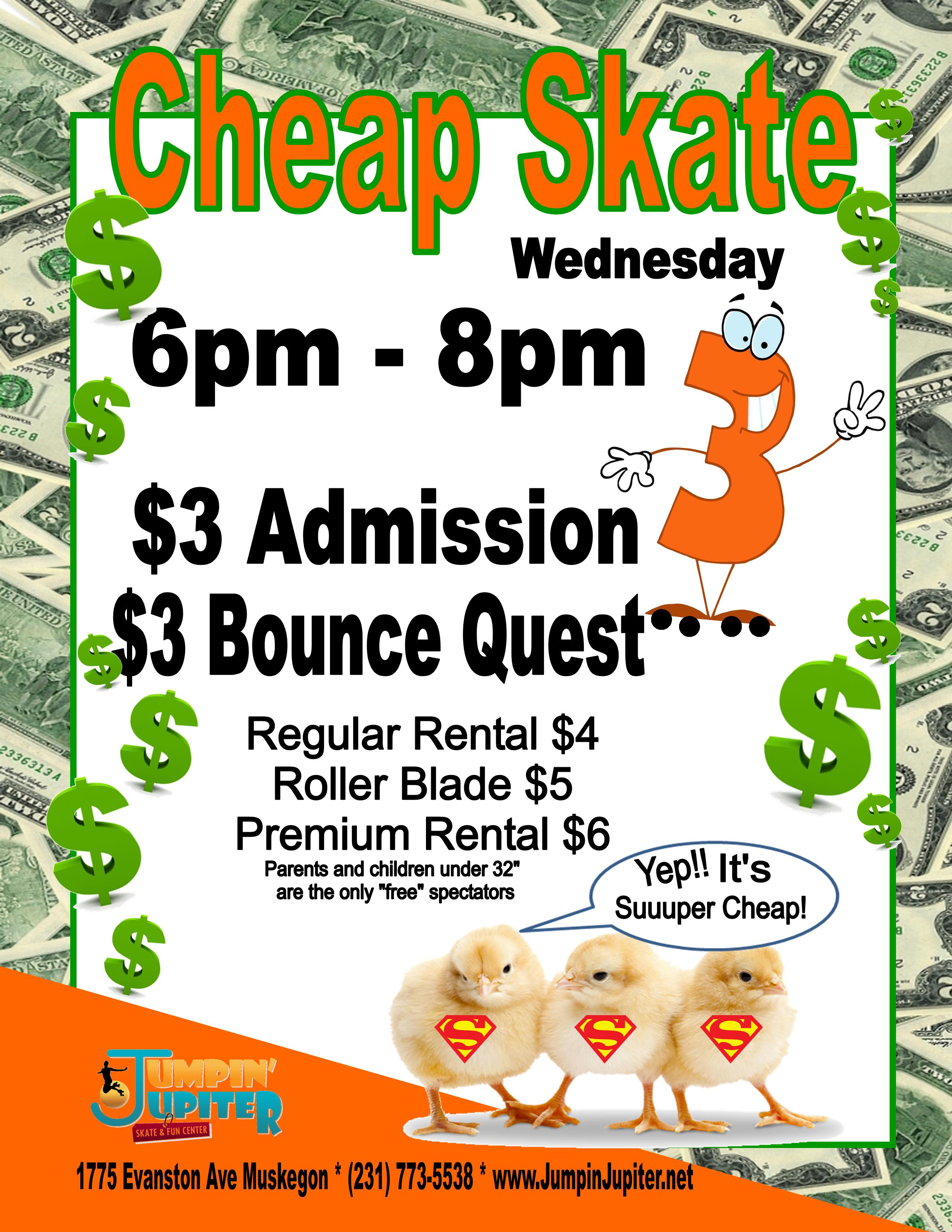 Sign Wednesday Cheap Skate 2019 6 to 8 Jumpin' Jupiter Skate & Fun