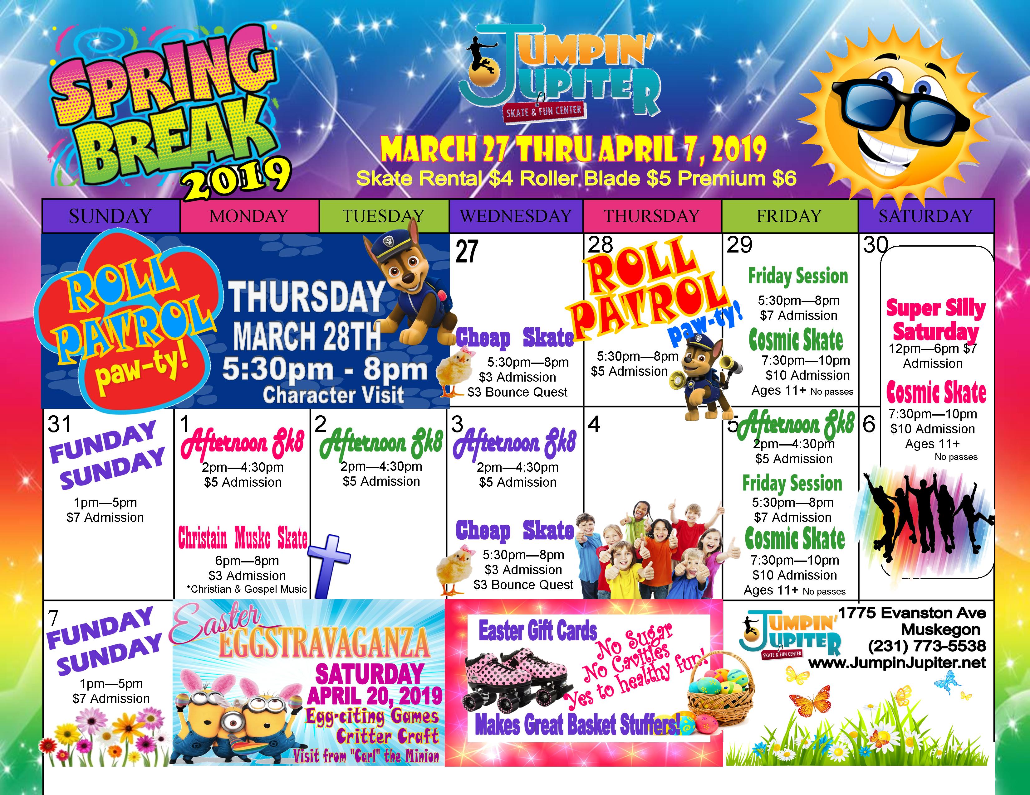 Spring Break Schedule 2019 | Jumpin' Jupiter Skate & Fun Center
